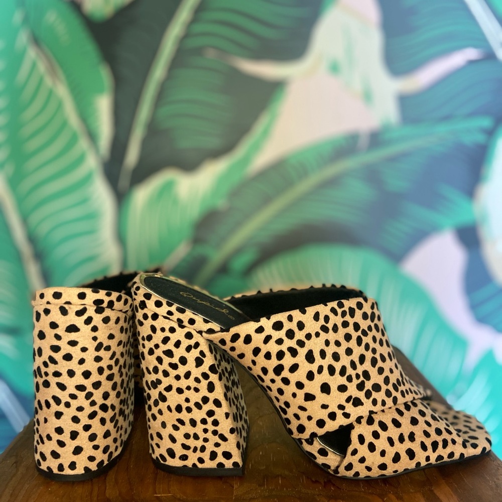 Qupid Cheetah Print Mules With Triangle Heel - image 6